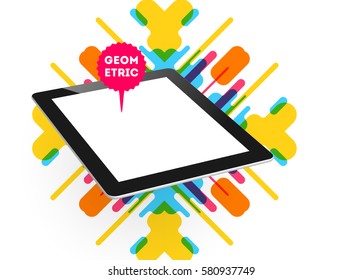 Tablet PC Icon with Memphis Geometric Background - Vector Illustration