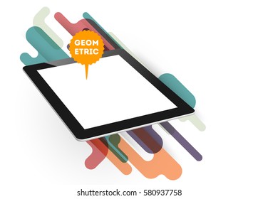 Icono de Tablet PC con fondo geométrico Memphis - Ilustración vectorial