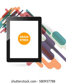 Tablet PC Icon with Memphis Geometric Background - Vector Illustration