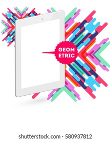 Icono de Tablet PC con fondo geométrico Memphis - Ilustración vectorial