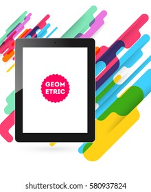 Icono de Tablet PC con fondo geométrico Memphis - Ilustración vectorial