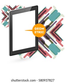 Icono de Tablet PC con fondo geométrico Memphis - Ilustración vectorial
