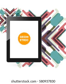 Tablet PC Icon with Memphis Geometric Background - Vector Illustration