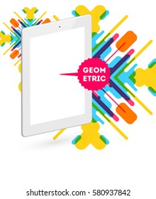 Tablet PC Icon with Memphis Geometric Background - Vector Illustration