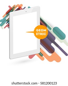 Tablet PC Icon with Memphis Geometric Background - Vector Illustration