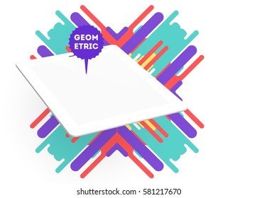 Tablet PC Icon with Memphis Geometric Background - Vector Illustration