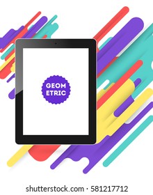 Icono de Tablet PC con fondo geométrico Memphis - Ilustración vectorial