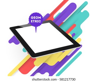 Icono de Tablet PC con fondo geométrico Memphis - Ilustración vectorial