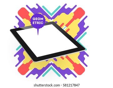 Tablet PC Icon with Memphis Geometric Background - Vector Illustration