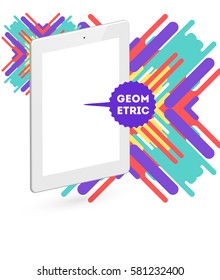 Tablet PC Icon with Memphis Geometric Background - Vector Illustration
