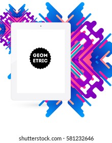 Tablet PC Icon with Memphis Geometric Background - Vector Illustration