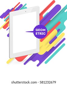Tablet PC Icon with Memphis Geometric Background - Vector Illustration