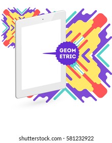 Tablet PC Icon with Memphis Geometric Background - Vector Illustration