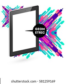 Tablet PC Icon with Memphis Geometric Background - Vector Illustration