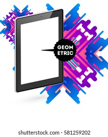 Tablet PC Icon with Memphis Geometric Background - Vector Illustration