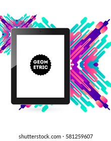 Icono de Tablet PC con fondo geométrico Memphis - Ilustración vectorial