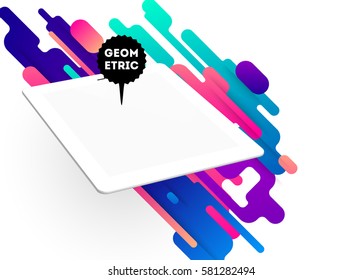 Tablet PC Icon with Memphis Geometric Background - Vector Illustration