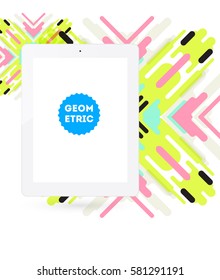 Icono de Tablet PC con fondo geométrico Memphis - Ilustración vectorial