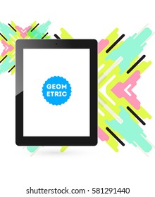 Tablet PC Icon with Memphis Geometric Background - Vector Illustration
