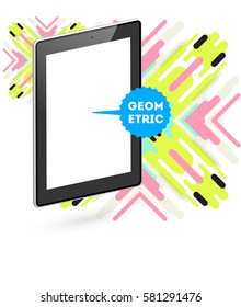 Tablet PC Icon with Memphis Geometric Background - Vector Illustration