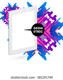 Tablet PC Icon with Memphis Geometric Background - Vector Illustration