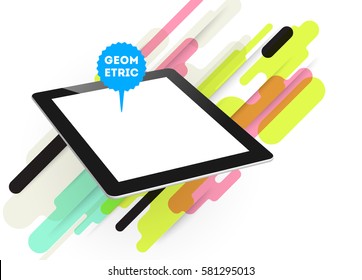 Tablet PC Icon with Memphis Geometric Background - Vector Illustration