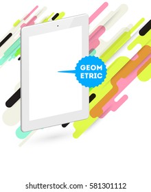 Icono de Tablet PC con fondo geométrico Memphis - Ilustración vectorial