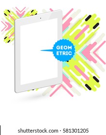 Icono de Tablet PC con fondo geométrico Memphis - Ilustración vectorial