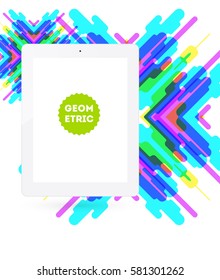 Tablet PC Icon with Memphis Geometric Background - Vector Illustration