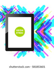 Icono de Tablet PC con fondo geométrico Memphis - Ilustración vectorial