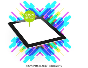 Tablet PC Icon with Memphis Geometric Background - Vector Illustration