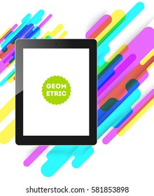 Icono de Tablet PC con fondo geométrico Memphis - Ilustración vectorial