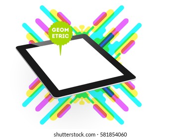 Icono de Tablet PC con fondo geométrico Memphis - Ilustración vectorial