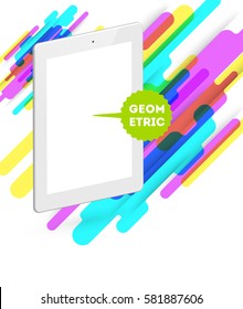 Tablet PC Icon with Memphis Geometric Background - Vector Illustration