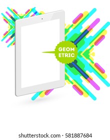 Tablet PC Icon with Memphis Geometric Background - Vector Illustration