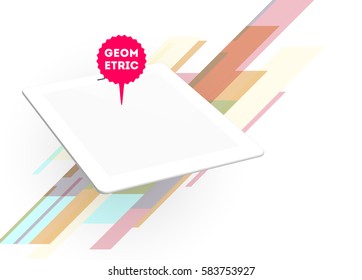 Tablet PC Icon with Memphis Geometric Background - Vector Illustration