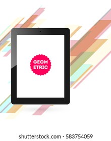 Tablet PC Icon with Memphis Geometric Background - Vector Illustration