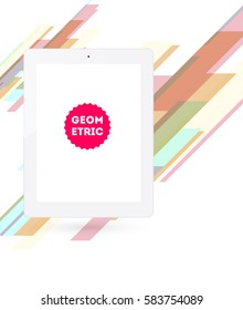Tablet PC Icon with Memphis Geometric Background - Vector Illustration