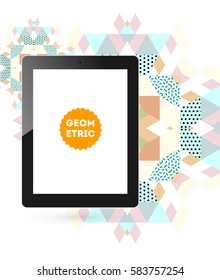 Tablet PC Icon with Memphis Geometric Background - Vector Illustration