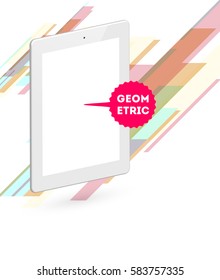 Icono de Tablet PC con fondo geométrico Memphis - Ilustración vectorial