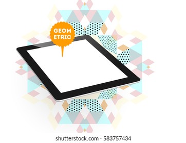 Tablet PC Icon with Memphis Geometric Background - Vector Illustration