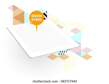 Icono de Tablet PC con fondo geométrico Memphis - Ilustración vectorial