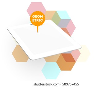 Tablet PC Icon with Memphis Geometric Background - Vector Illustration