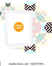 Tablet PC Icon with Memphis Geometric Background - Vector Illustration