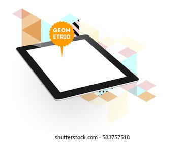 Tablet PC Icon with Memphis Geometric Background - Vector Illustration