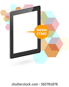 Tablet PC Icon with Memphis Geometric Background - Vector Illustration