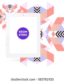 Tablet PC Icon with Memphis Geometric Background - Vector Illustration