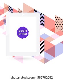 Icono de Tablet PC con fondo geométrico Memphis - Ilustración vectorial
