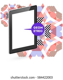 Tablet PC Icon with Memphis Geometric Background - Vector Illustration