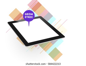 Icono de Tablet PC con fondo geométrico Memphis - Ilustración vectorial